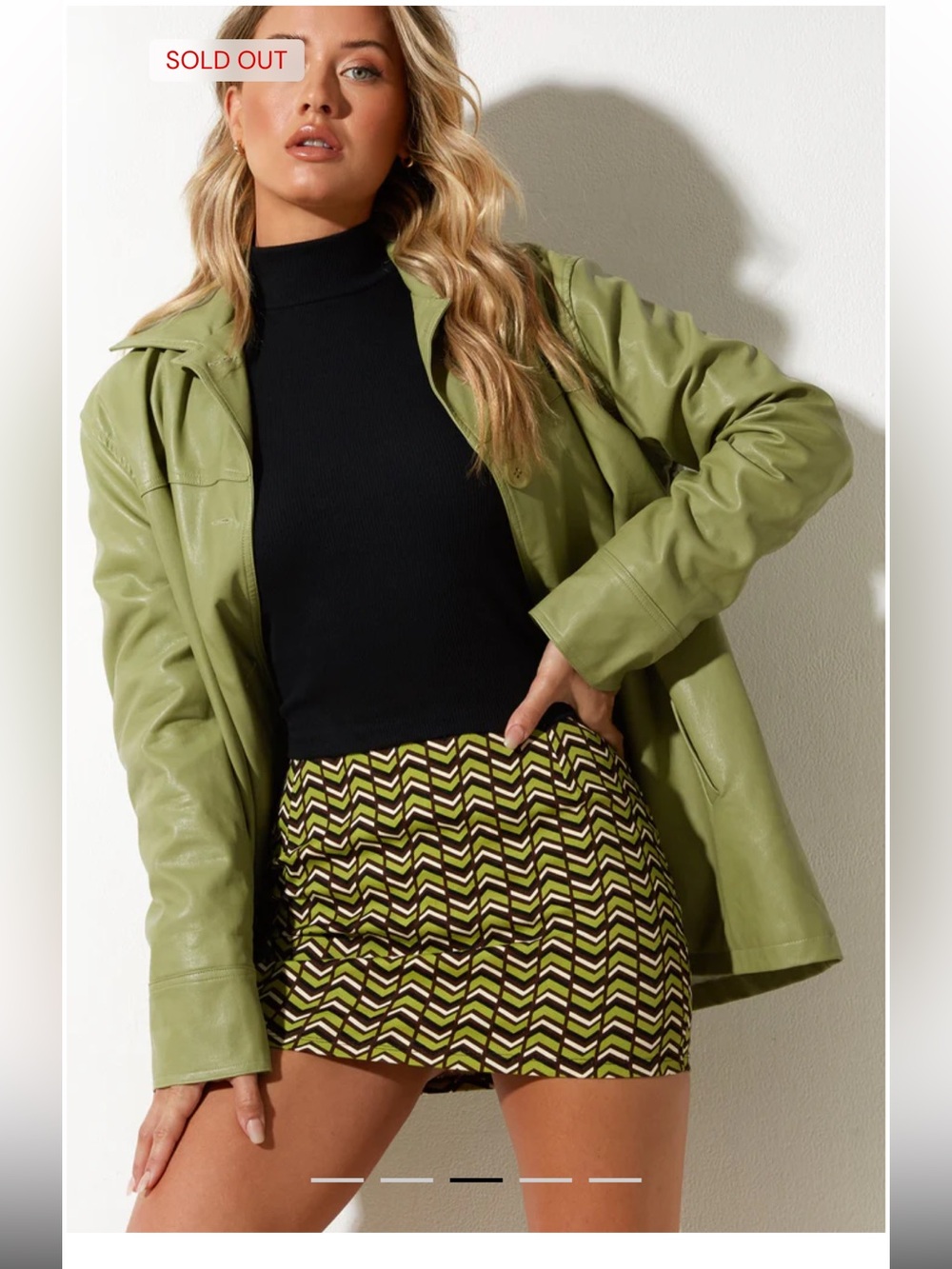 Motel Rocks Green Chevron Ima Mini Skirt L NWT